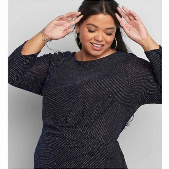 Lane Bryant Ruched Side Sparkle Dress 22/24 - Picture 3 of 11